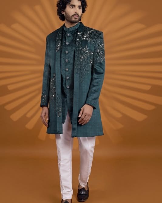 Bottle Green Designer Indo-Western A Statement of Royal Elegance